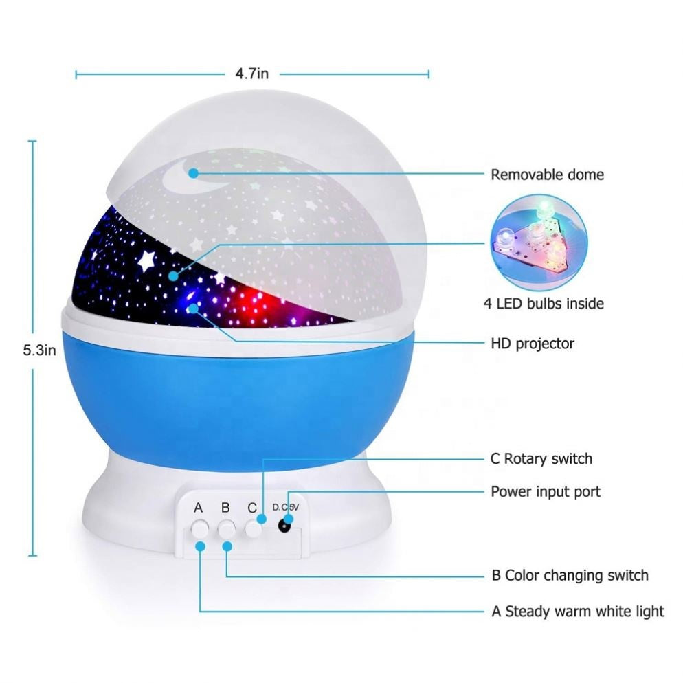 Galaxy Projector Starry Sky Rotating LED Night Light, Children Bedroom Star Moon Lamp for Kids Gift