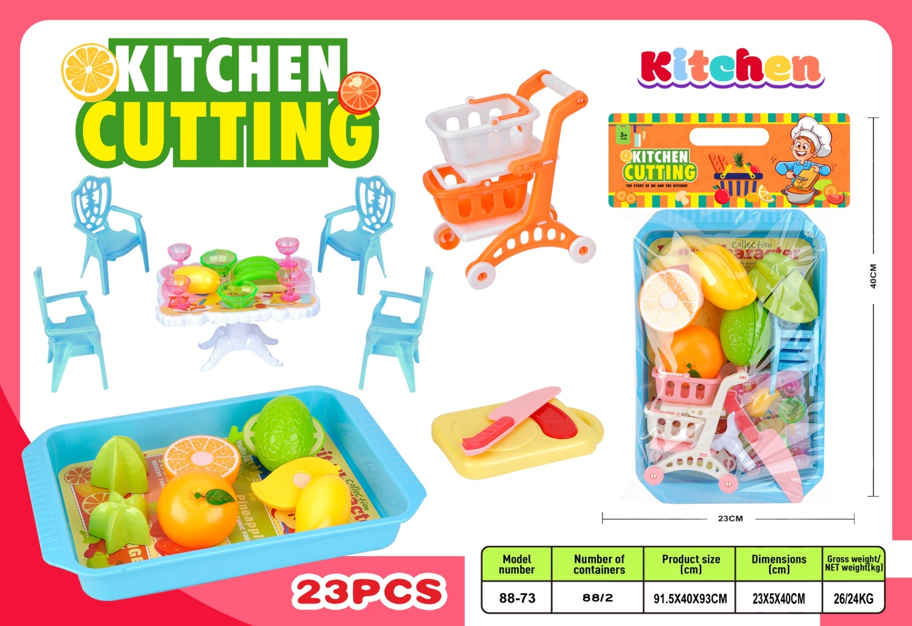 Portable Pretend Play Fruit Basket for Velcro Cutting Kitchen & Food Toys Interactive Early Learning Toys for Girls and Boys