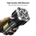 RTS Hot Sale 4LED Rechargeable Flashlight With COB Light Long-range Spotlight Battery LED Display for Outdoor Plastic Lamp