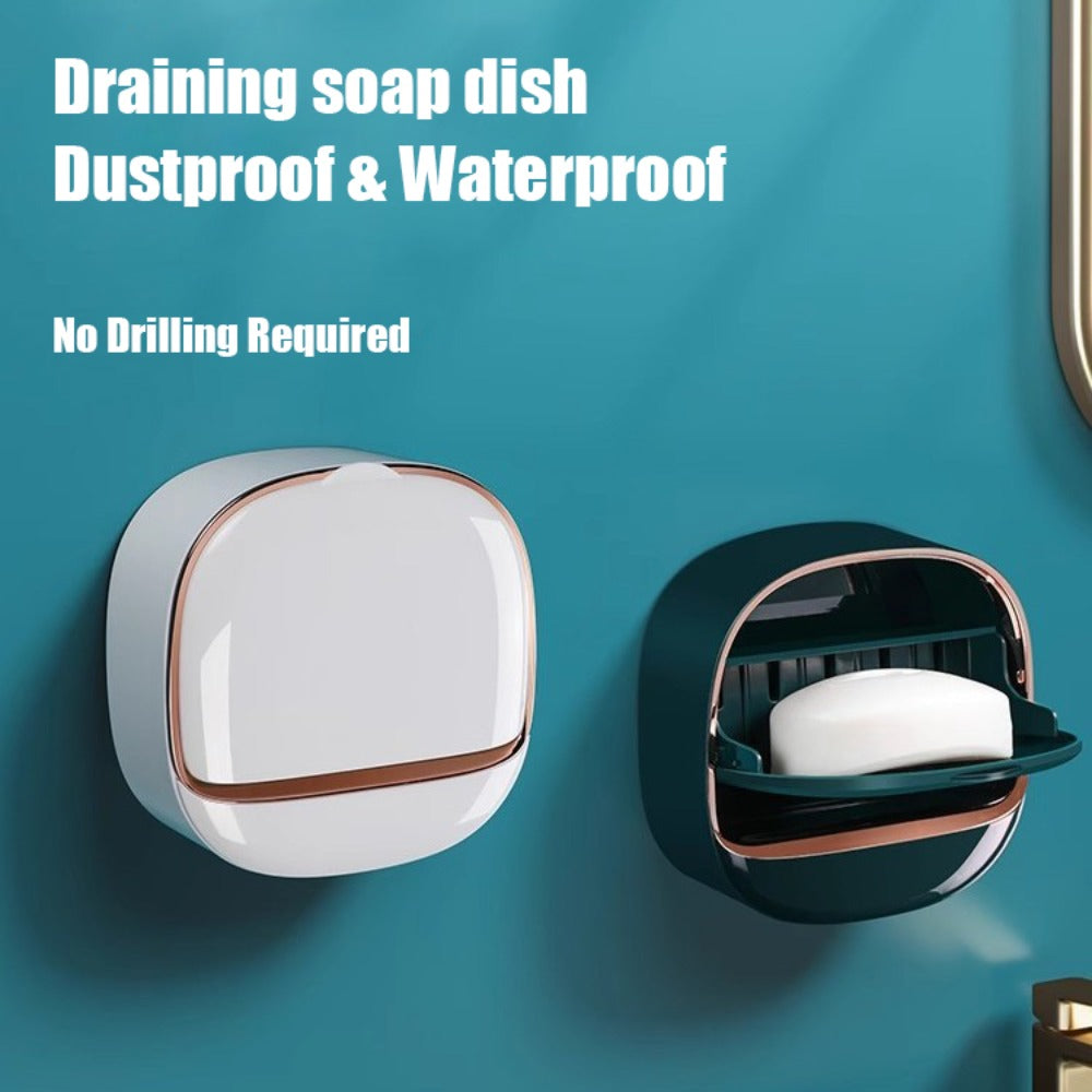 Wall Mounted Double Layer Soap Dish Eco-Friendly Adhesive Bar Soap Holder with Draining Tray Soap Holder with Drain