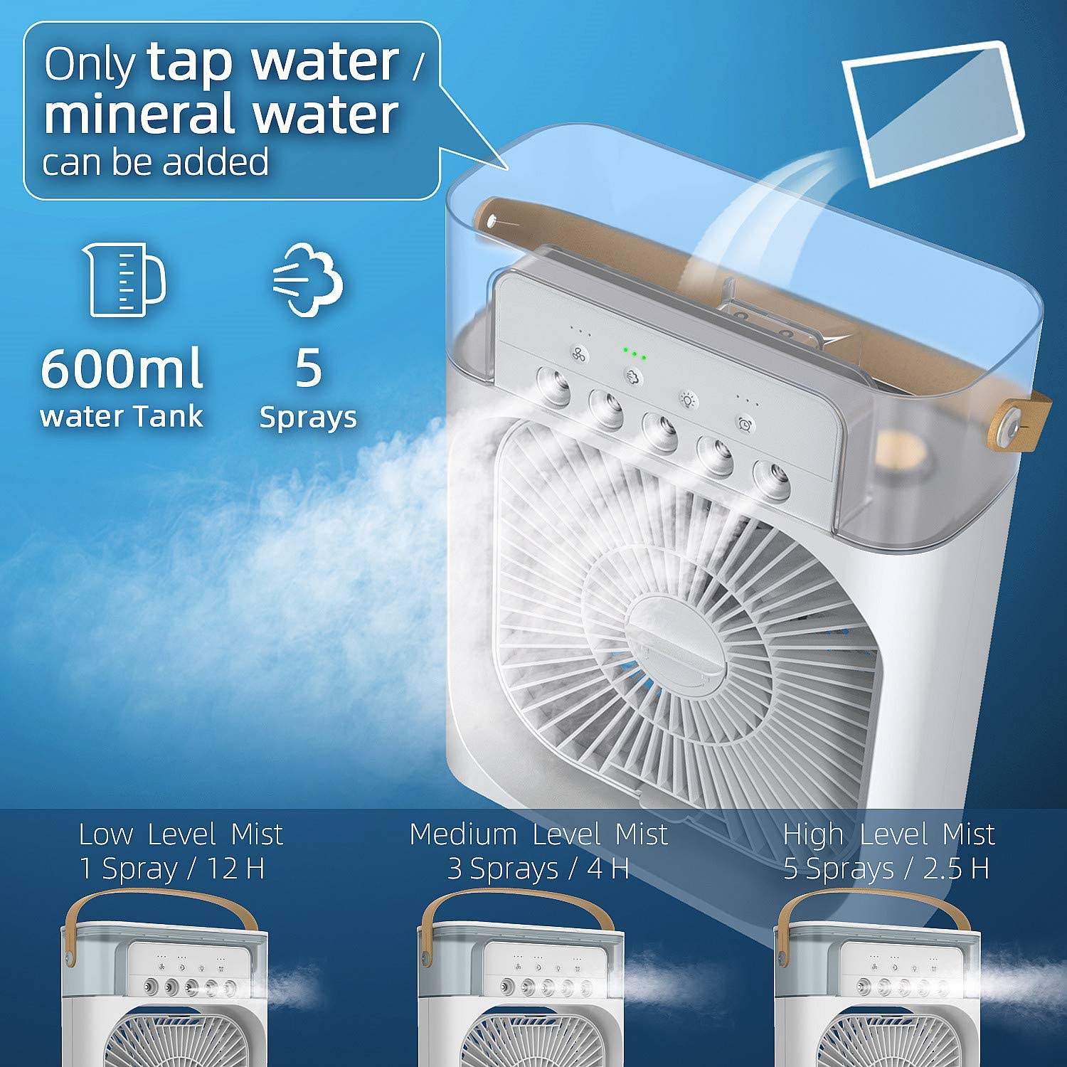 3 Speed USB Mini Air Cooler Portable Mini Air Conditioner 3 in 1 Effective Evaporative Personal Air Cooler
