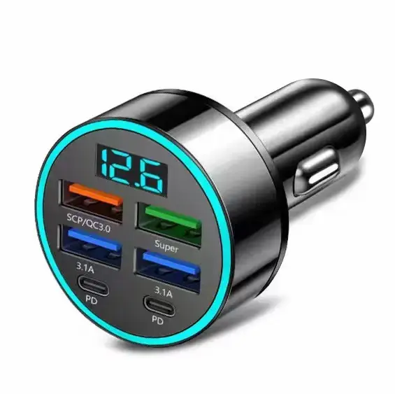 6-in-1 Fast Car Charger USB 3.0 3.1A Multi Port Adapter Phone Chargers for iphone Samusng Usb C Pd Car Charger