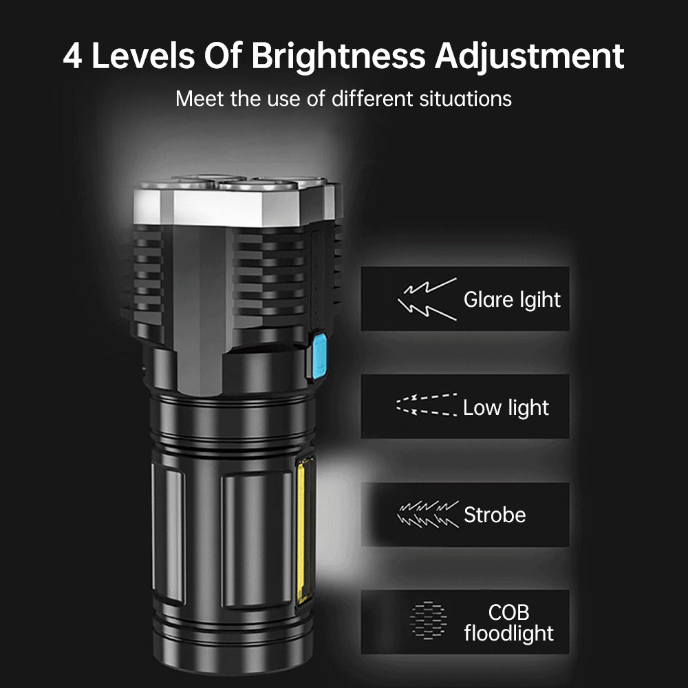 RTS Hot Sale 4LED Rechargeable Flashlight With COB Light Long-range Spotlight Battery LED Display for Outdoor Plastic Lamp