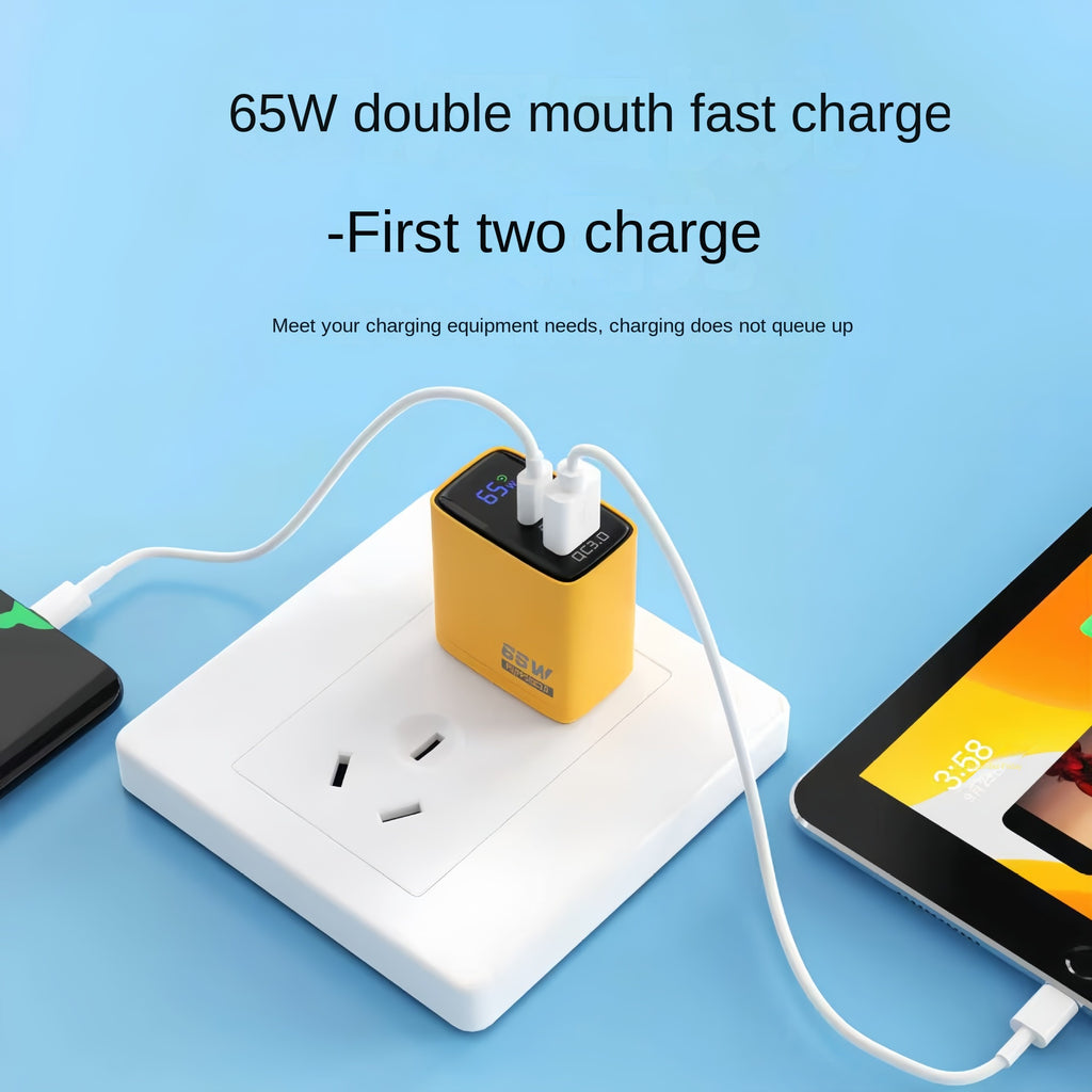 65W Intelligent Digital Display Charger C Multi-port Type-C QC3.0 Fast Charging PC+ABS Material Universal USB Charger Adapter