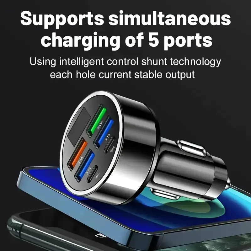 6-in-1 Fast Car Charger USB 3.0 3.1A Multi Port Adapter Phone Chargers for iphone Samusng Usb C Pd Car Charger