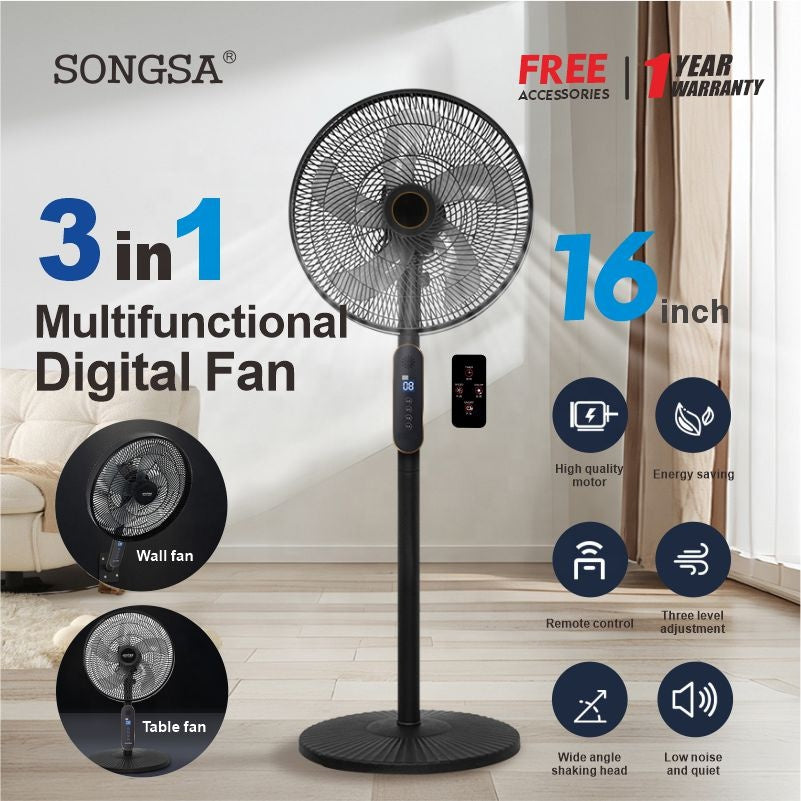 Multifunctional floor electric stand fan ,16 inch standing fan with remote control standing fan 3 in 1 ,table wall stand fan