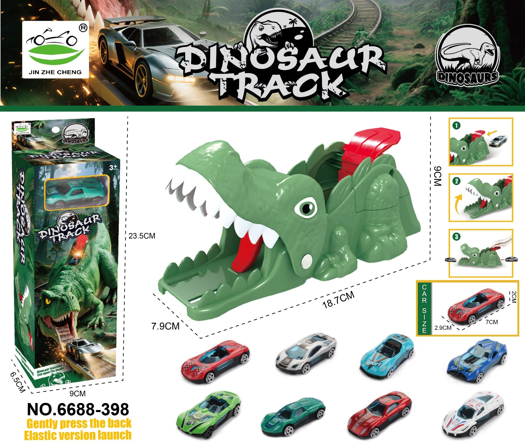 Children's Car Tunnel Catapult Eject Features Dinosaur Model Ejection Shot Car Friction Toy Vehicle