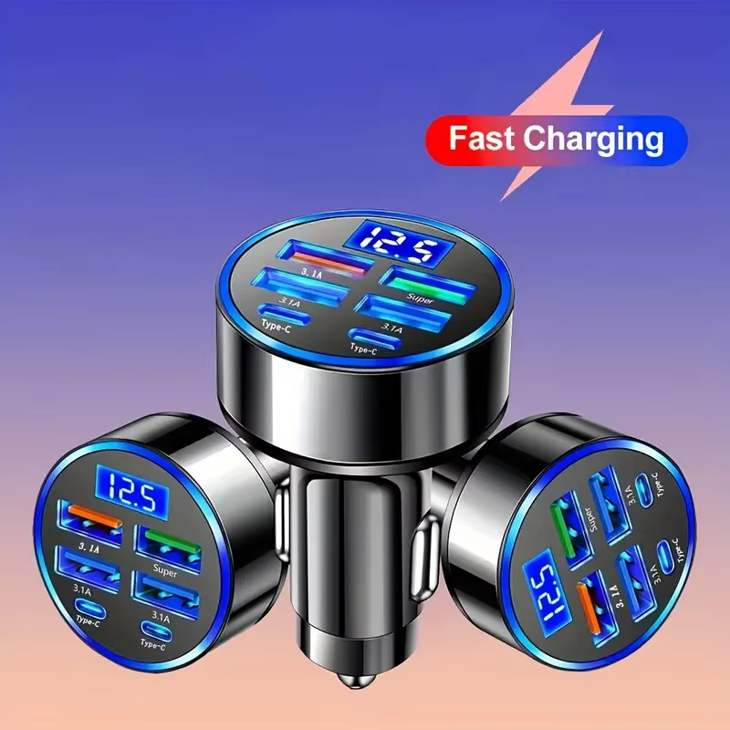 6-in-1 Fast Car Charger USB 3.0 3.1A Multi Port Adapter Phone Chargers for iphone Samusng Usb C Pd Car Charger